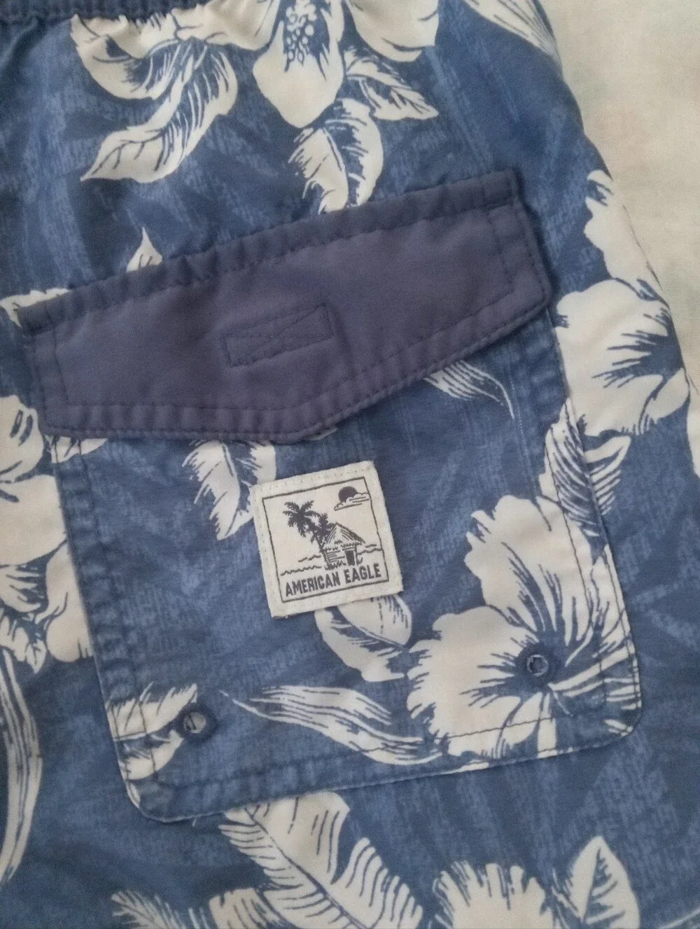 American Eagle Outfitters Blue and White Floral Swim Trunks